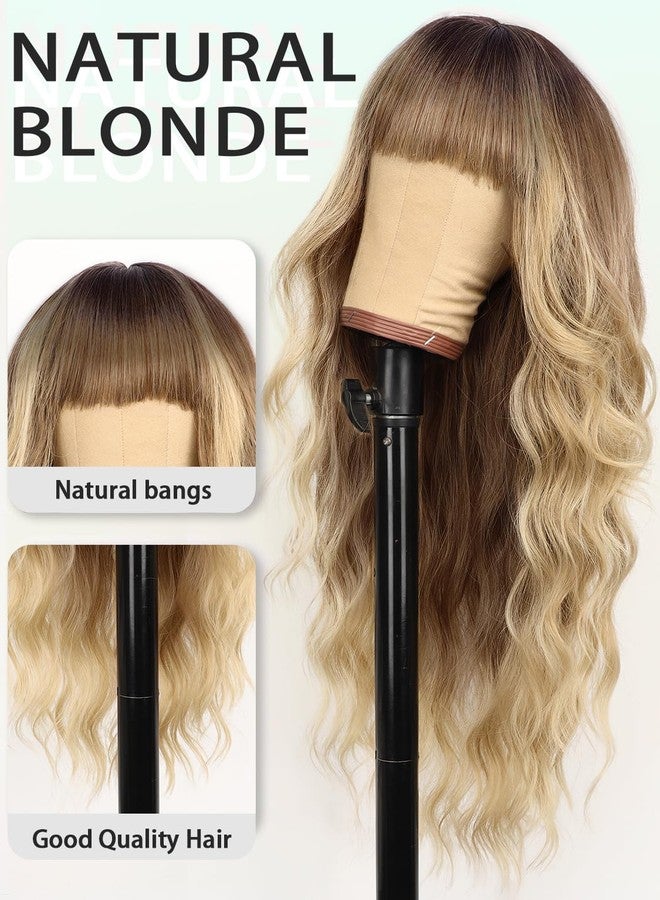 AISI HAIR Blonde Wig with Bangs Long Wavy Synthetic Wig for Women with Daily Party Use - Image 3